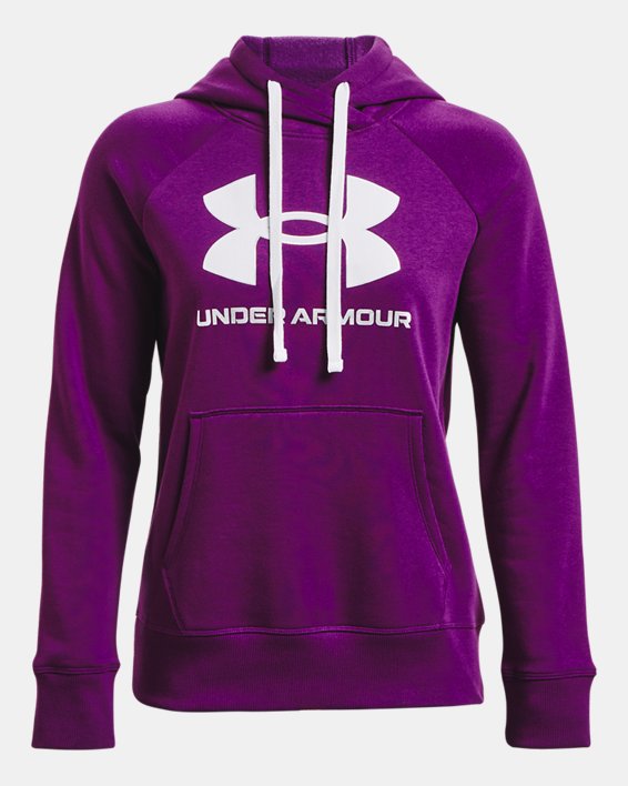 Women's UA Rival Fleece Big Logo Foil Outline Hoodie, Purple, pdpMainDesktop image number 1